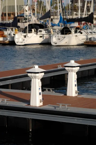 Hatteras Power Pedestals Installed on dock