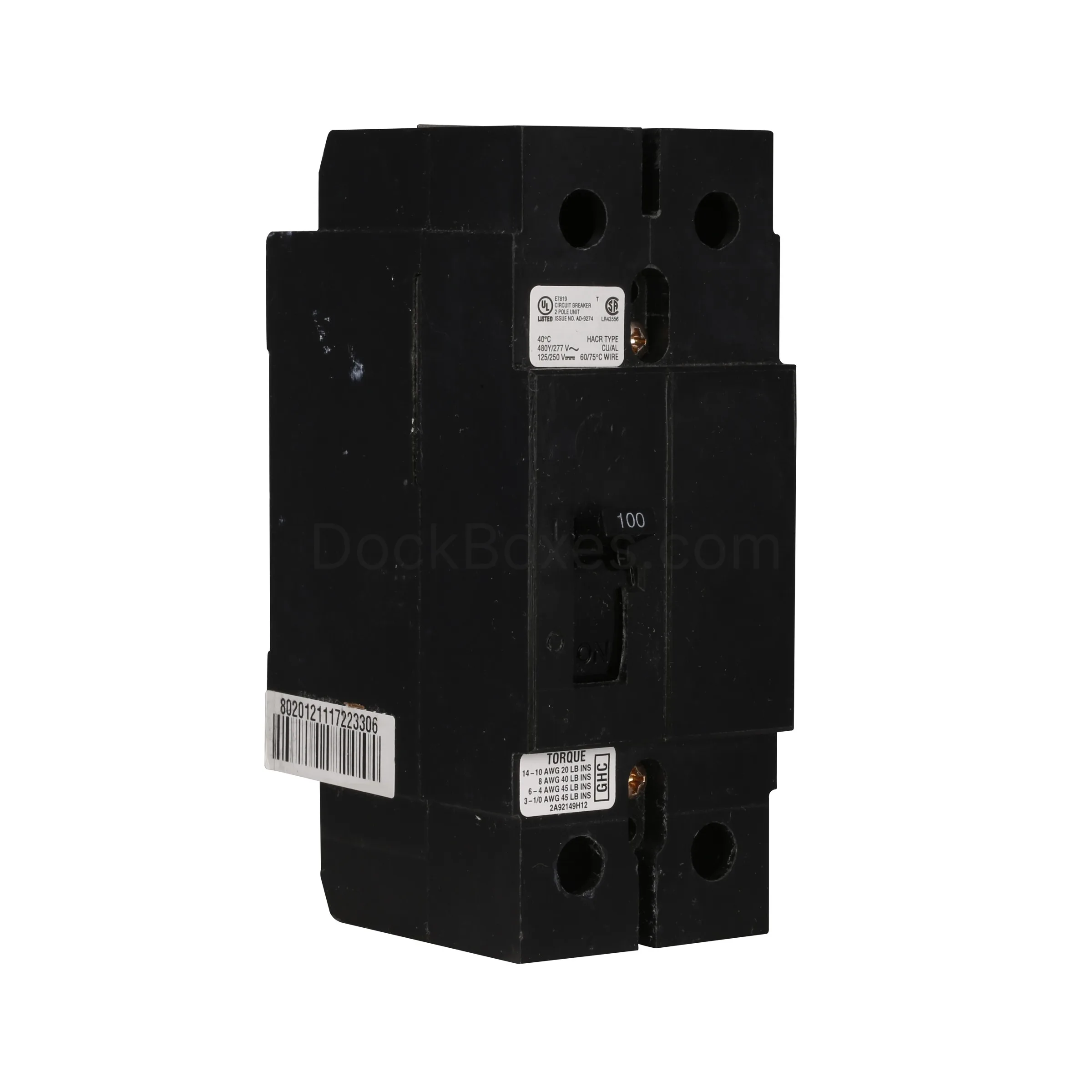 MPL2100D 100A 125/250V 2-Pole (no Terminals/Lugs) Power Pedestal Breaker