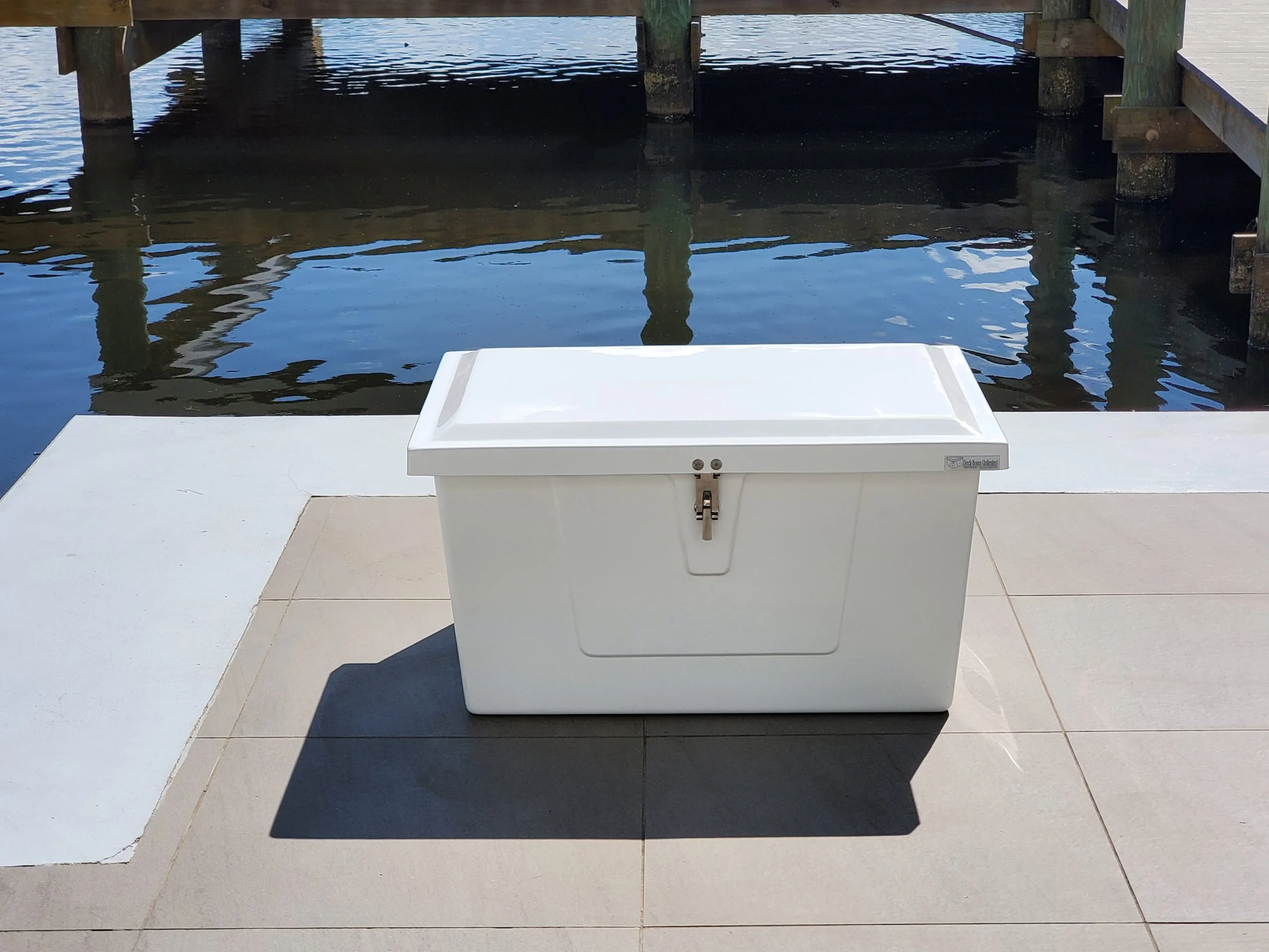 Model 324 fiberglass dock box on dock