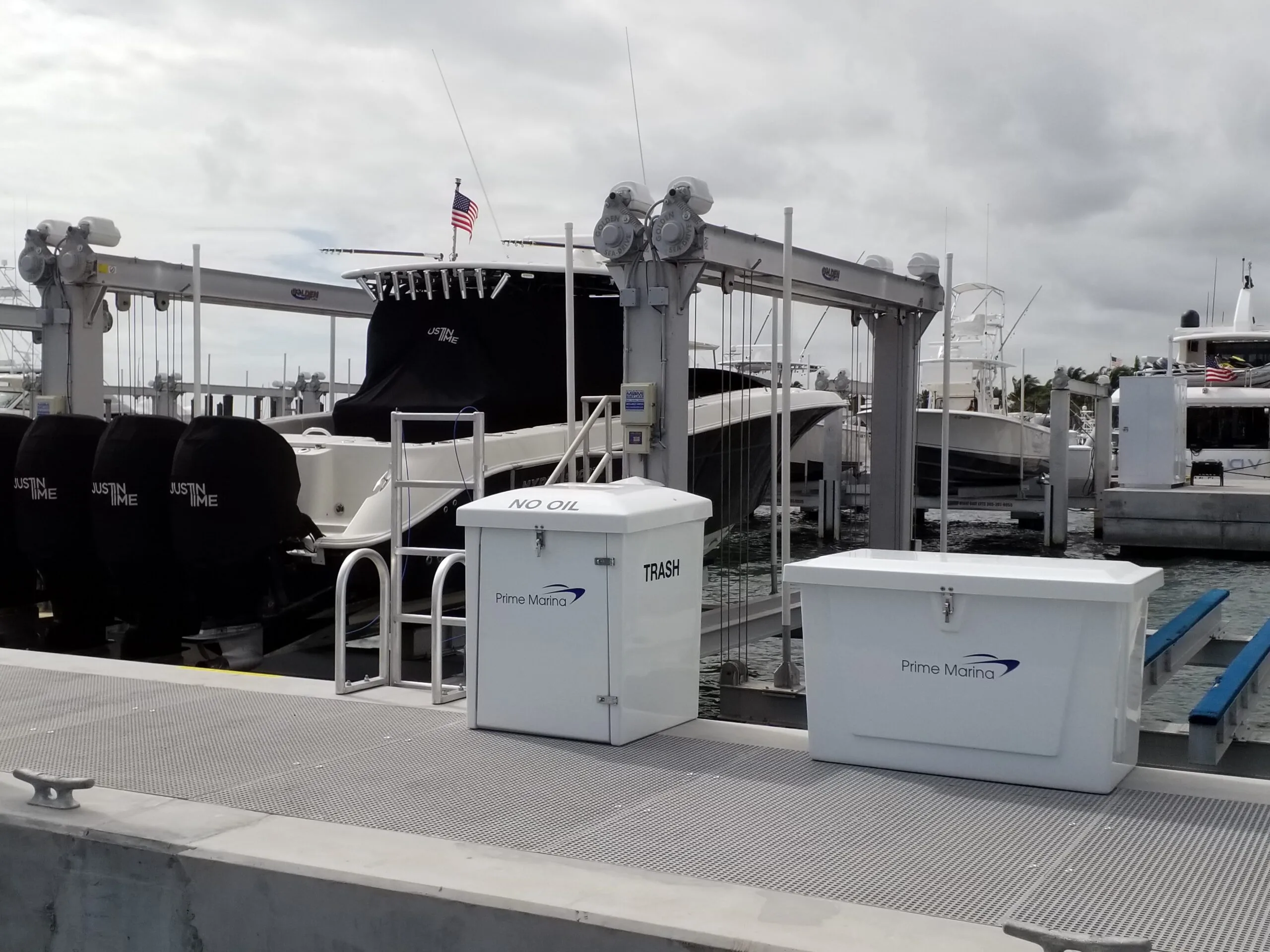 Models 426 dock box and TR2 Trash Container for storage and trash disposal
